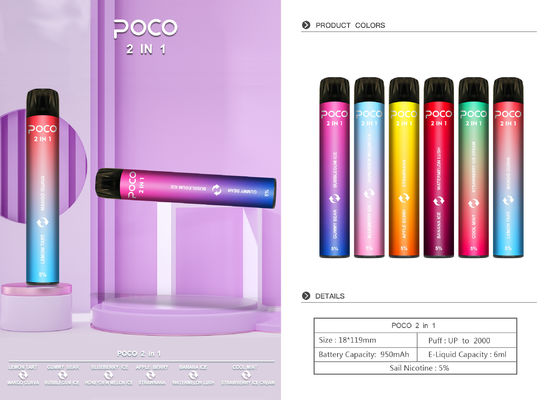POCO 2 in 1 Mini 2000 Rookwolk Beschikbare niet Mechanische Vape van de Rookwolkbar