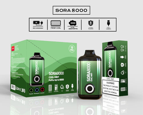 14 ml voorgevulde sap 0 mg/20 mg/50 mg Wegwerpdoos Big Puff Vape Sora 8000 Puffs
