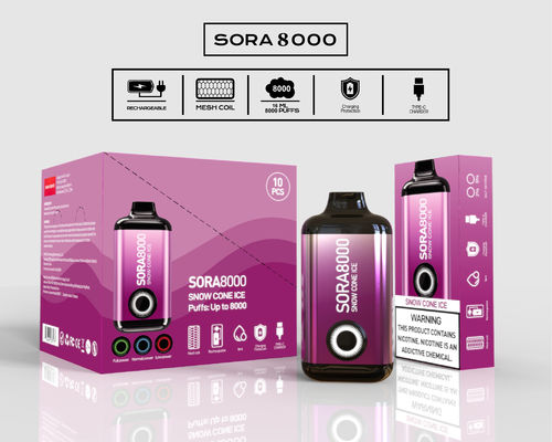 Sora 8000 Puffs Pen Style Oplaadbare Wegwerp Vape 650mAh 1.1ohm Mesh Coil