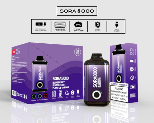Sora 8000 Puffs Wegwerp Vape Pen Met 1,1 ohm Mesh Coil 14 ml voorgevulde sap