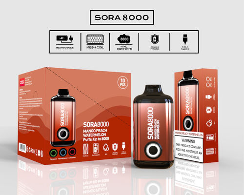 Sora 8000 Puffs Wegwerp Vape Pen Met 1,1 ohm Mesh Coil 14 ml voorgevulde sap