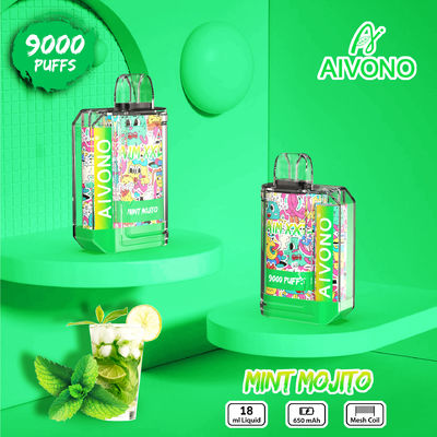 Ronde druppelpunt voorgevulde wegwerp vape type C oplaadbare 1,2 ohm spoel 0%/2%/3%5% Nic 9000 puffs